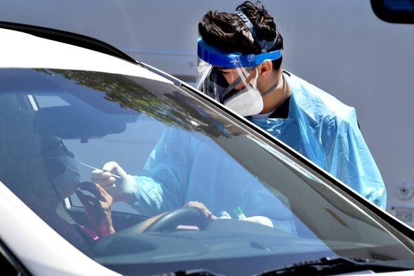 Image: Drive-up coronavirus testing in Culver City, California, on April 24, 2020. Kevin Winter / Getty Images.