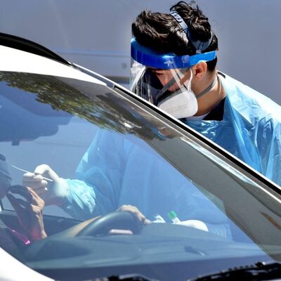 Image: Drive-up coronavirus testing in Culver City, California, on April 24, 2020. Kevin Winter / Getty Images.